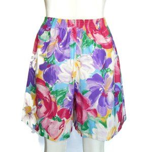 OBENNA Vintage 1980s Rainbow Watercolor Floral Shorts size Small - 307